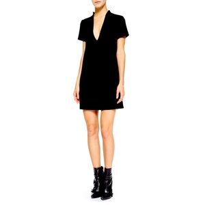 NWOT Alice + Olivia Employed Black Short Sleeve V-Neck Mini Shift Dress, Sz S